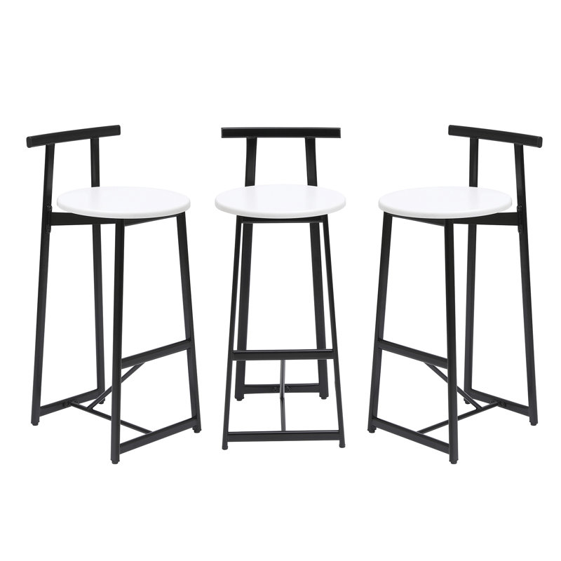 Bar Stools Kitchen Island Bar Chairs Set Of 3 Metal Counter Barstools With Backrest For Dining Pub Room, White