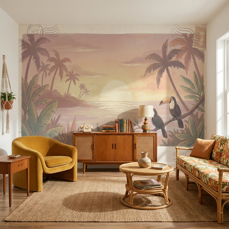 Papier peint tropical avec coucher de soleil tropical, Non-Woven Nonpasted, 160 po x 108 po