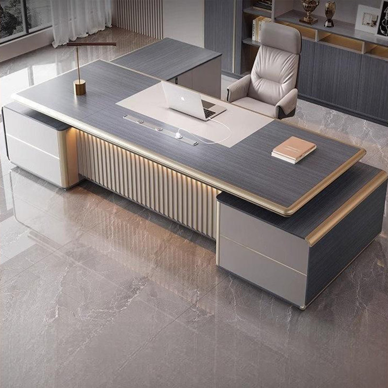 Bureau de direction en L 110,24 "gris minimaliste moderne, H 29,92 po x l 110,24 po x P 78,74 po