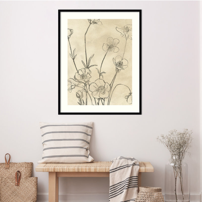 «Vintage Wildflowers I» par June Erica Vess - peinture encadrée, H 41 po x l 33 po, Noir