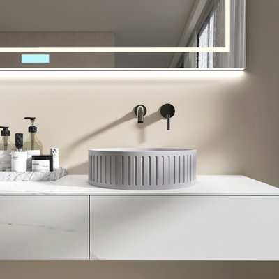 15'' Concrete Vessel Round Modern Grey Bathroom Sink