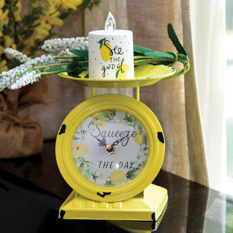 Analog Metal Mechanical Tabletop Clock Medium Yellow