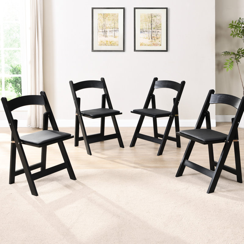 4 Solid Wood Folding Chairs - Black Cushion/Shelf, , Easy To Carry, For Balcony, Wedding/Special Occasion Events 4Pcs Chair Upholstery No Assembly Space Saving Comfortable For Home Use