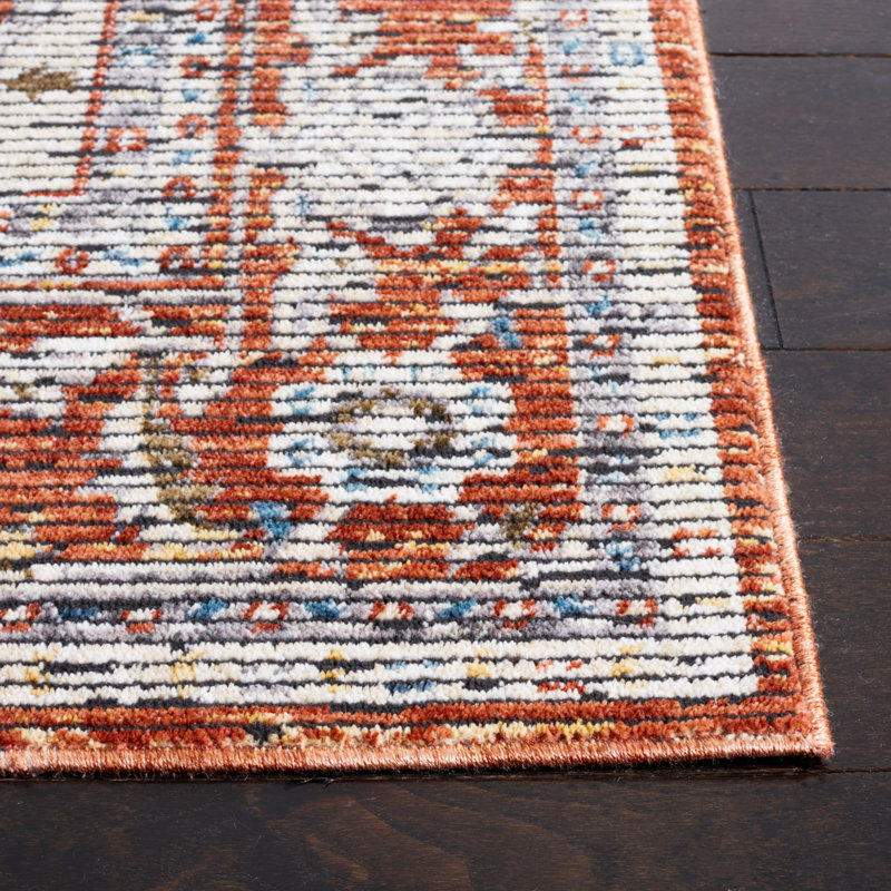 Ivory and Rust Hand-Knotted Oriental Area Rug