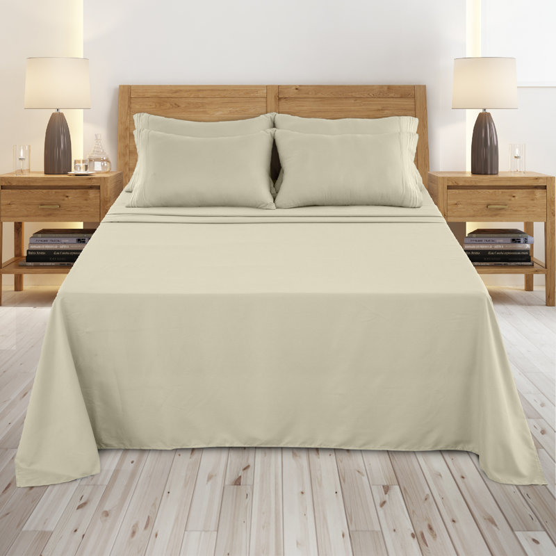 Ensemble de literie en microfibre 1800 Series, Ensemble de drap pour lit grand avec deux taies d', Vanille