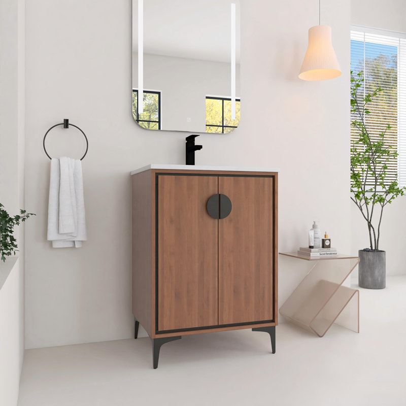 Meuble-lavabo autoportant 24 po avec comptoir blanc et 2 portes d'armoire à fermeture en douceur