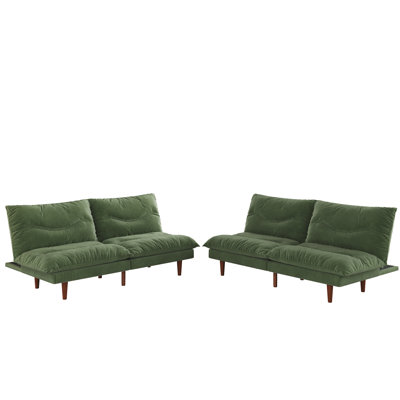 71" Convertible Corduroy Futons Sofa Folding Reclining Sleeper Sofa 2 Pcs A Set
