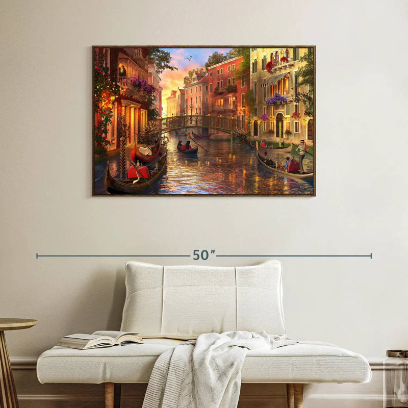 Coucher de soleil romantique à Venise, Cadre flottant noyer, 40 po x 27 po