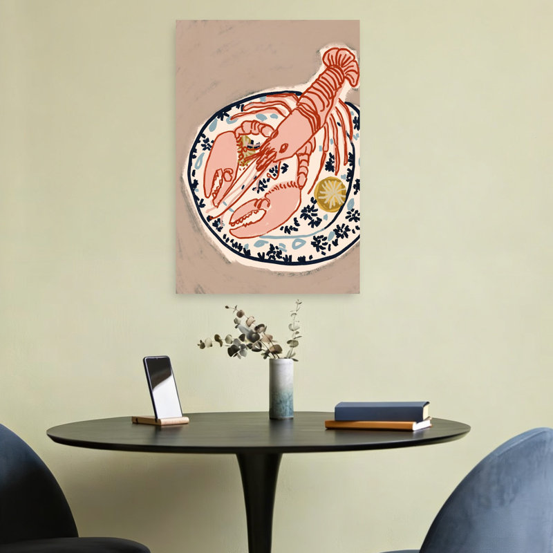 Art mural côtier rose, homard rose, H 24 po x l 16 po