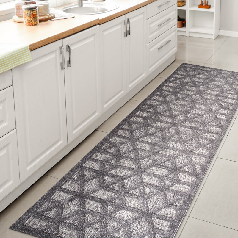 Tapis intérieur / extérieur gris foncé Talaia, Tapis de couloir 2 pi 2 po x 8 pi