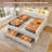 Upholstered Bed Frame With 6 Storage Drawers And Headboard, Platform Bed With Led Lights And Charging Station-1257554061-1265166138