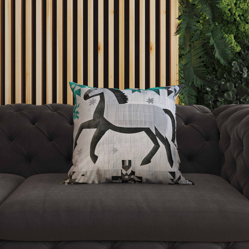Coussin intérieur / extérieur Starry Night Rider, Vert / gris / noir, Carré 18 po