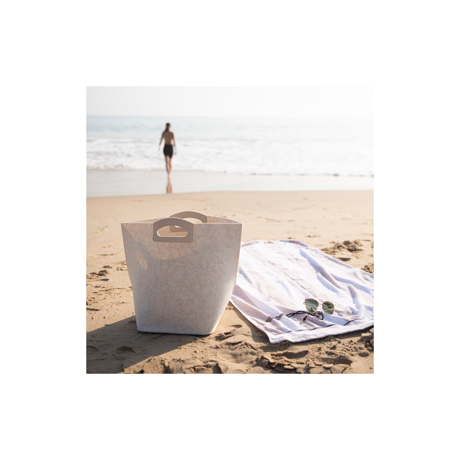 Handle Felt Storage Bin, Beige