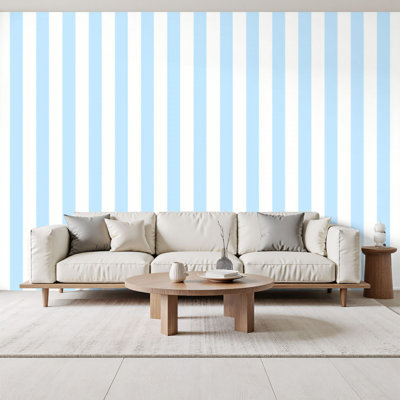 Papier peint adhésif à rayures bleues douces aux tons pastel H 69 po x l 96 po amovible, papier peint mural en PVC auto-adhésif pour chambre à coucher, bureau à domicile