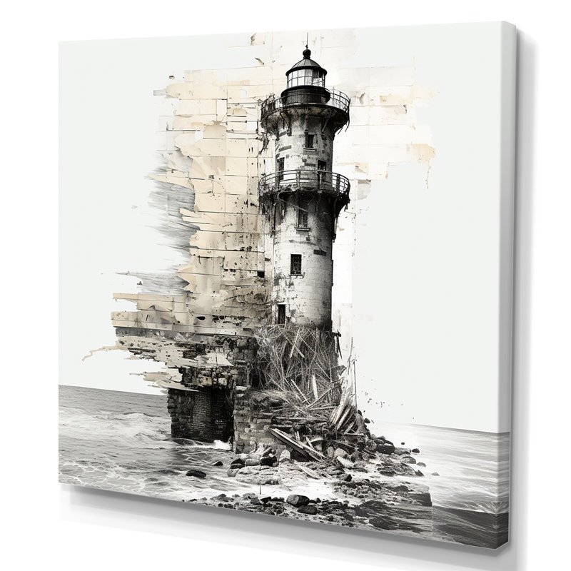 Mystérieux phare noir et blanc I - Nautique et plage, reproduction sur toile, H 16 po x l 16 po x P 1 po, Toile tendue