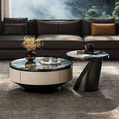 Table basse ronde en pierre micro-cristalline