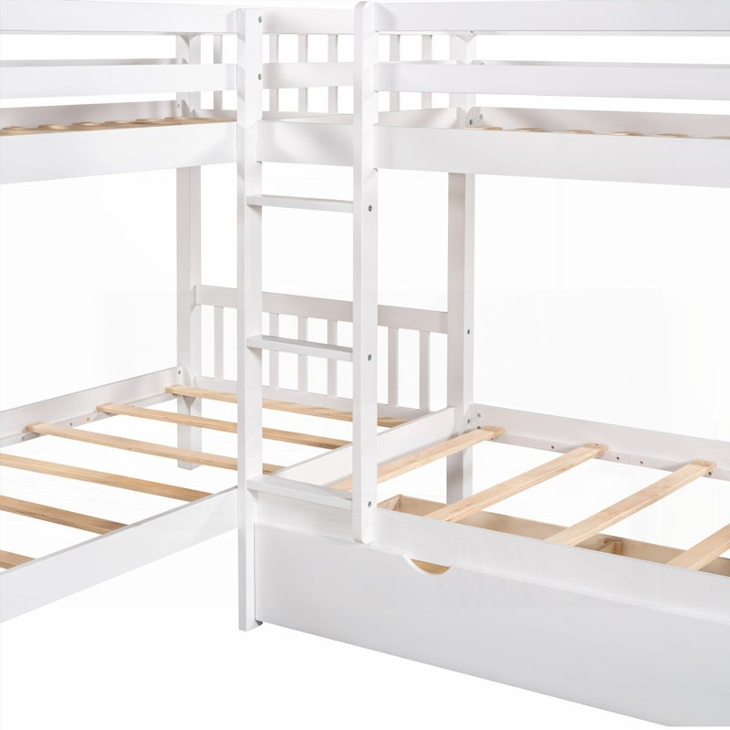 Lit simple superposé en forme de L avec tiroirs (robuste et peu encombrant, pas besoin de sommier)