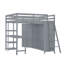 Lit mezzanine avec garde-robe, bureau et tablettes, gris