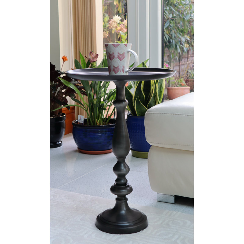 Ackermanville Tray Top Pedestal End Table, Antique Silver