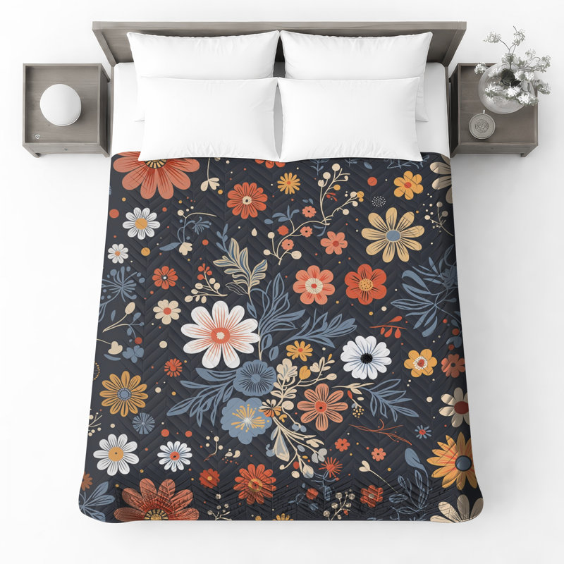 Couvre-lit matelassé à motif floral coloré toutes tailles, Très grand lit