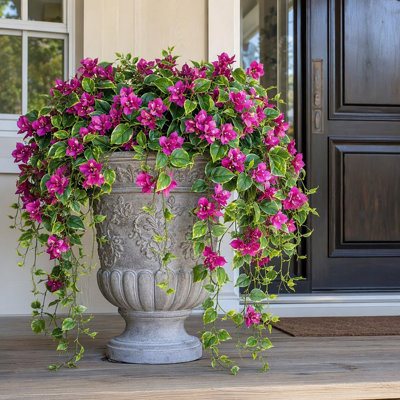 4 Pack Artificial Bougainvillea Hanging Plants, Faux Flower Vines with Green Leaves, UV Resistant Fake Trailing Plants for Outdoor Indoor Wall Decor, Wedding, Garden, Porch and Patio Decoration
