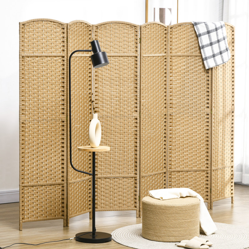 6 sangles pliantes à 6 panneaux, cloison de 5,6 pi d'intimité. Bois naturel, tissé à la main pour l'intimité de la chambre à coucher et du bureau personnel, écran.