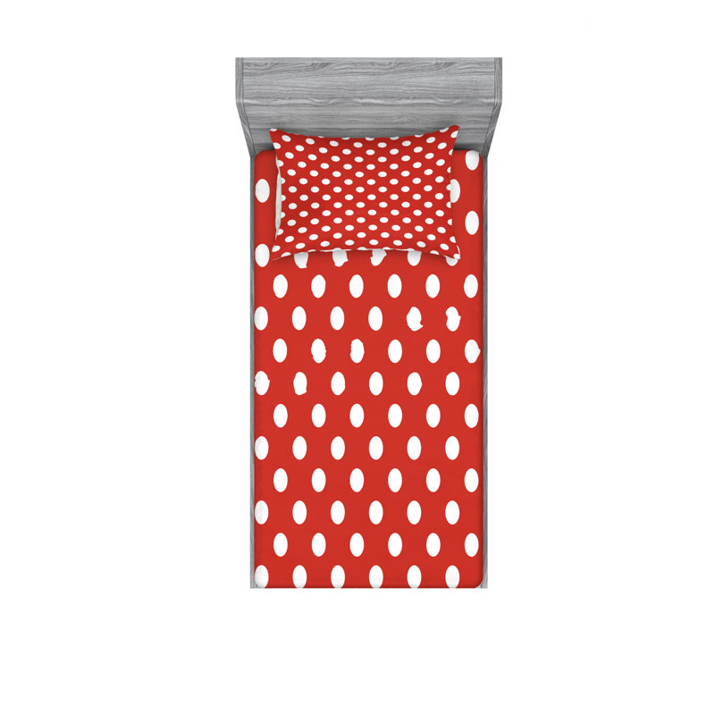 Twin Vermilion and White Polka Dot Microfiber Sheet Set