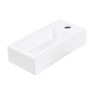 14.55X7.14 Inch Ceramic Bathroom Sink - Wall Mount, White, Stain , Rectangular, Faucet Hole Provided Mounted 14.55"L X 7.14"W 3.47"H,