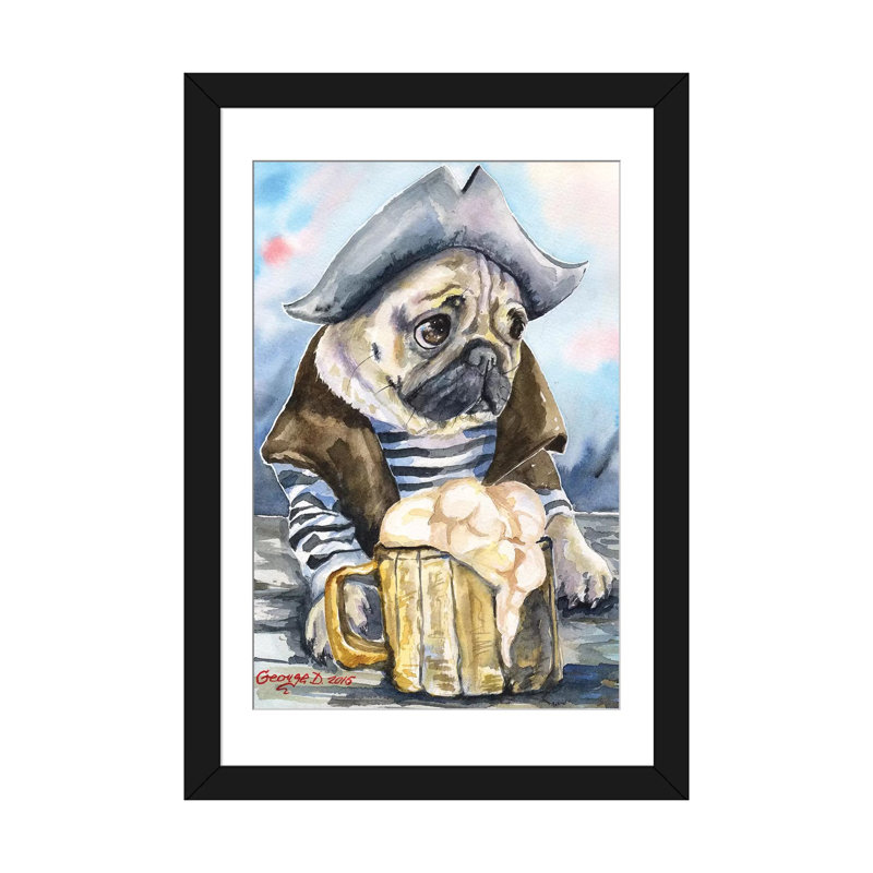 Carlin the marin, impression sur toile, H 32 po x l 24 po x P 1 po, Papier d'art encadré noir, Blanc