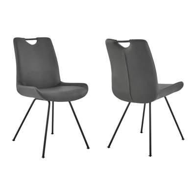 Coronado Contemporary Dining Chair In Gray Powder Coated Finish And Gray Faux Leather - Set Of 2