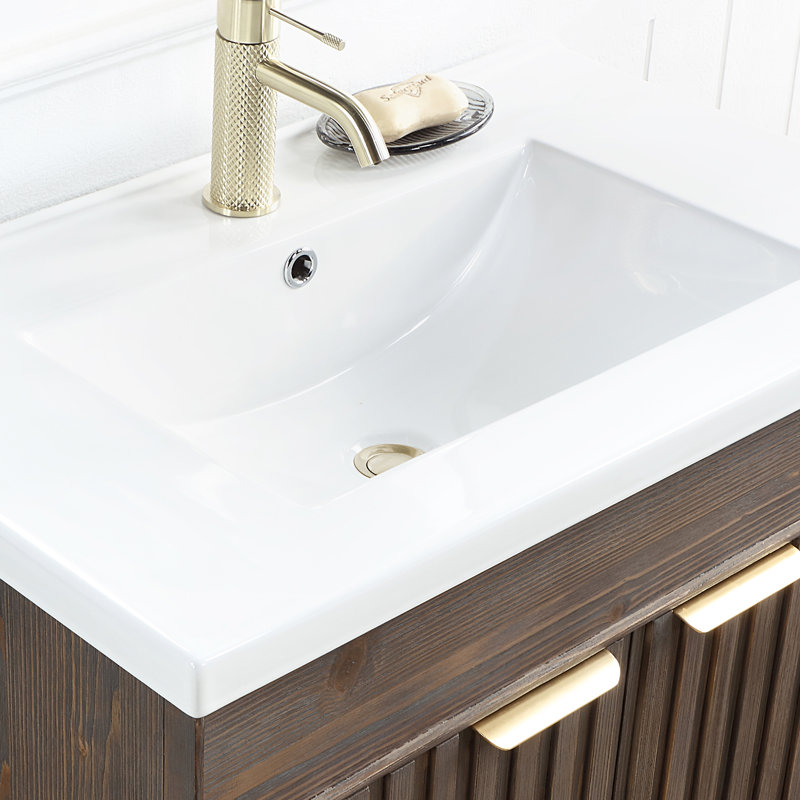 Ensemble de meuble-lavabo simple 18,1 po Dansfield, Brun antique épinette, Or brossé