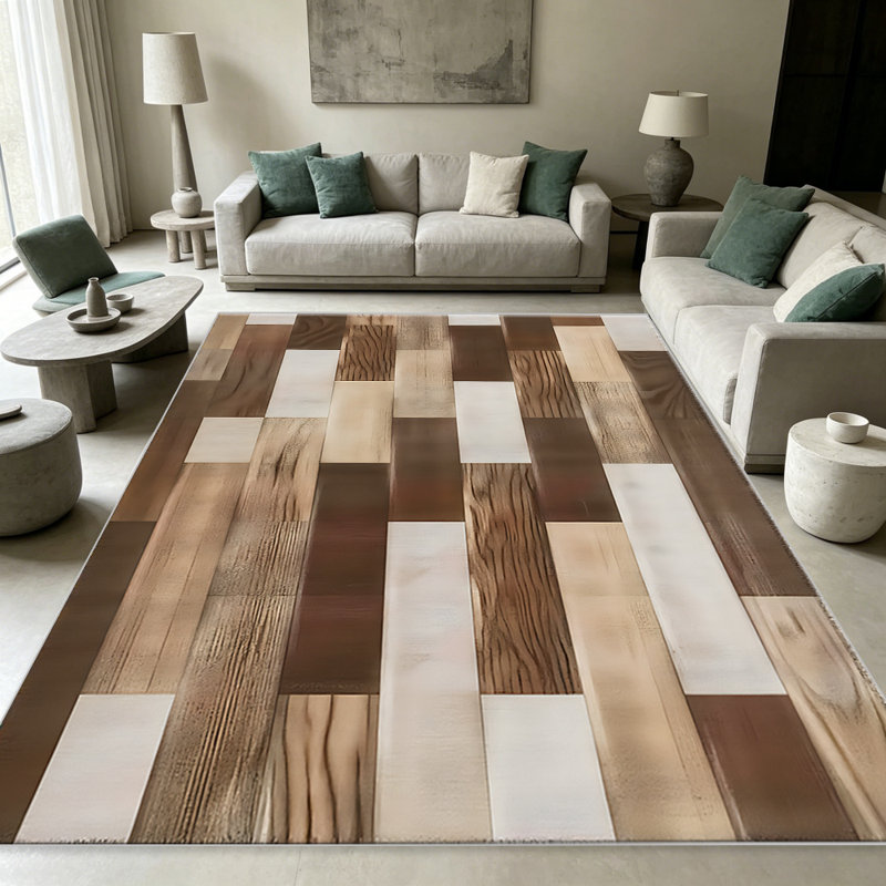Wooden Patchwork carpet-easy to clean, machine-washable, soft and comfortable; suitable for door mats, kitchens, living rooms, bedrooms, corridors, and laundry areas. Easy to clean, durable carpet for home decoration.