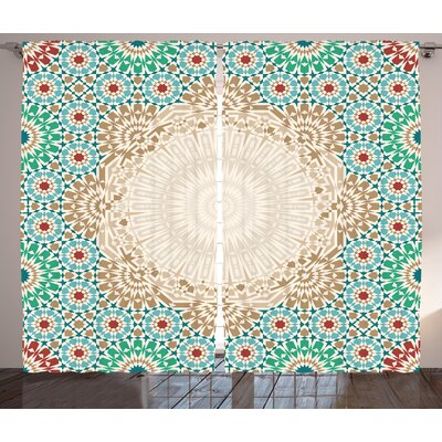 Moroccan Ottoman Mosaic Art Pattern with Oriental Floral Forms Antique Scroll Ceramic Boho Print Graphic Print & Text Semi-Sheer Rod Pocket Curtain Pa -  Ambesonne, p_25285_108x84