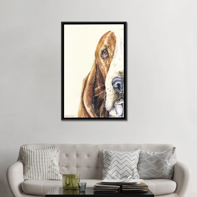 " Basset On White " by George Dyachenko