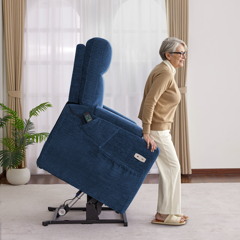 Dual Motor Power Recliner Lift Chair with Arm Storage, Vibration Massage & Dual Heating, Infinite Position, Navy Blue