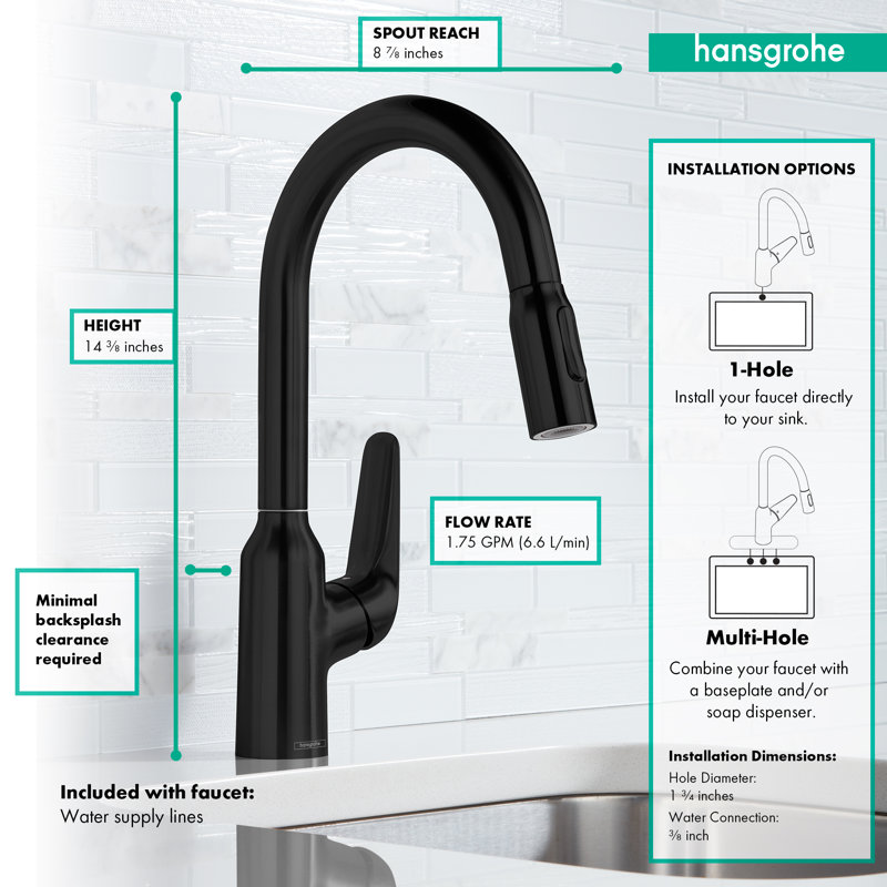 Robinet de cuisine à 2 jets rétractables, 1,75 gal / min Focus, Noir mat