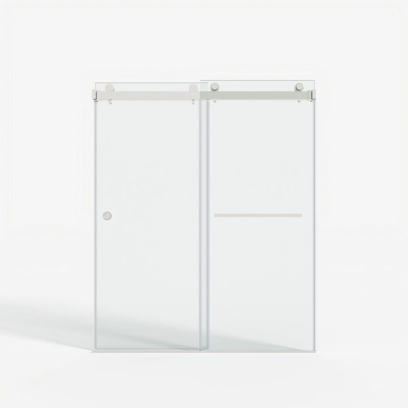 Sliding Shower Glass Door ,Certified Thick Clear Clear Tempered Glass, Brushed Nickel