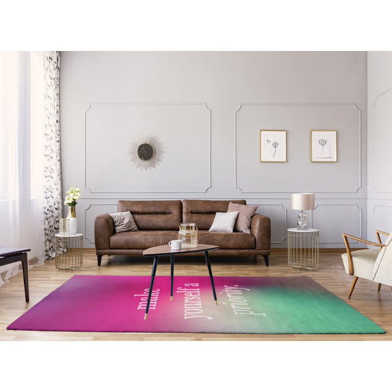 Tapis en chenille poly citation sur fond multicolore Quotes, Rectangle 5 pi x 7 pi