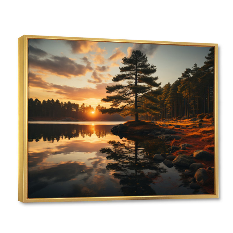 Sérénade de pin sur toile, H 30 po x l 40 po x P 1,5 po, Cadre flottant doré
