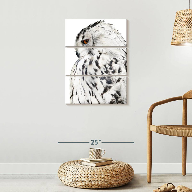 Chouette effraie blanche sur toile, 3 pièces, H 32 po x l 20 po