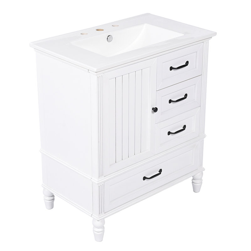 Armoire de salle de bain avec lavabo et porte avec trois tiroirs