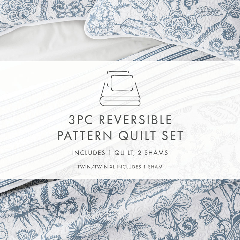 Dusk Blue Twin Reversible Microfiber Quilt Set