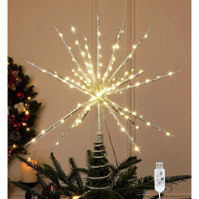 Lighted Starburst Christmas Tree Topper, Silver Moravian Star with 150 LEDs, Remote, Timer and 8 Light Modes