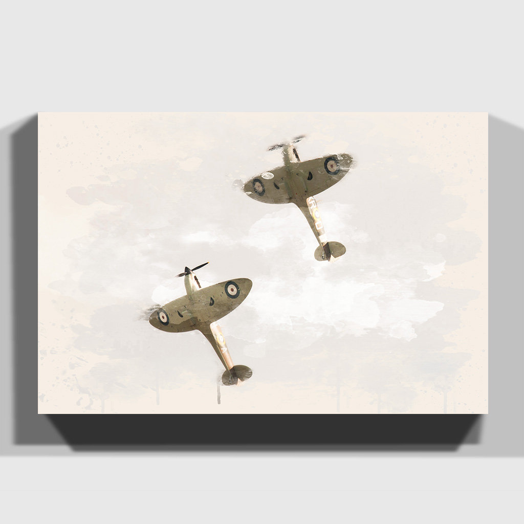 Spitfire RAF Duo Planes Painting on Canvas - Wrapped Canvas