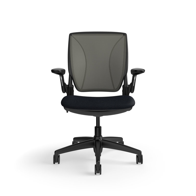 World LM, Ergonomic Task Chair with Poppy Seed Backrest, and  Autumn Upholstered Seat, Blue Fabric, Black, Gray Mesh
