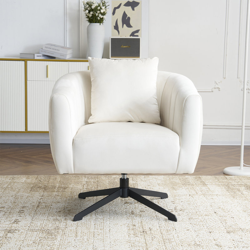 Metal Leg Velvet Swivel Chair, Cream Velvet