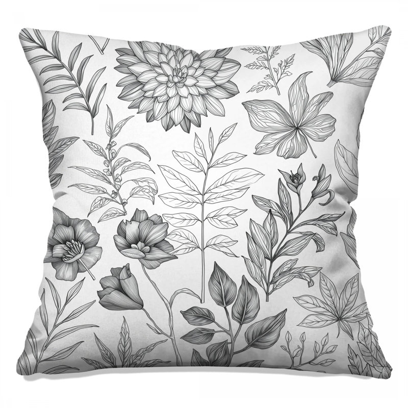 Coussins décoratifs à double face noir et blanc Botanical Illustration, 16 po x 16 po