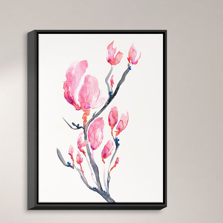 « japanese magnolia », reproduction de peinture à l’aquarelle, H 14 po x l 11 po x P 1,5 po, Toile tendue
