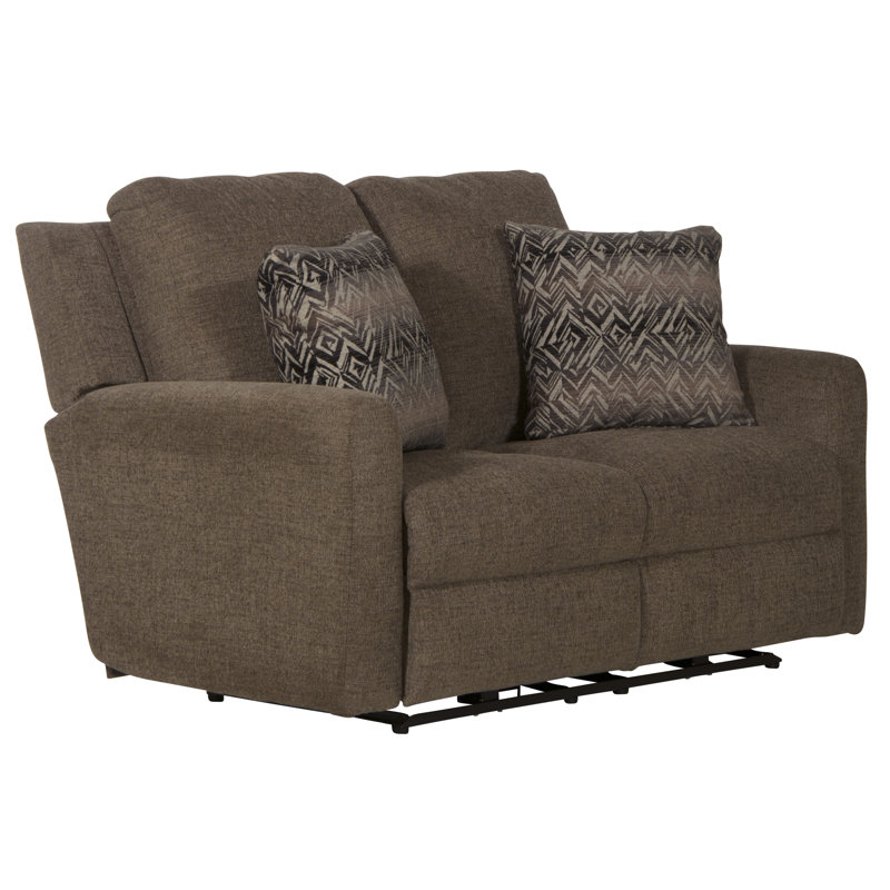 55.5" Dual Reclining Upholstered Loveseat with Accent Pillows, Brown Polyester, Manual