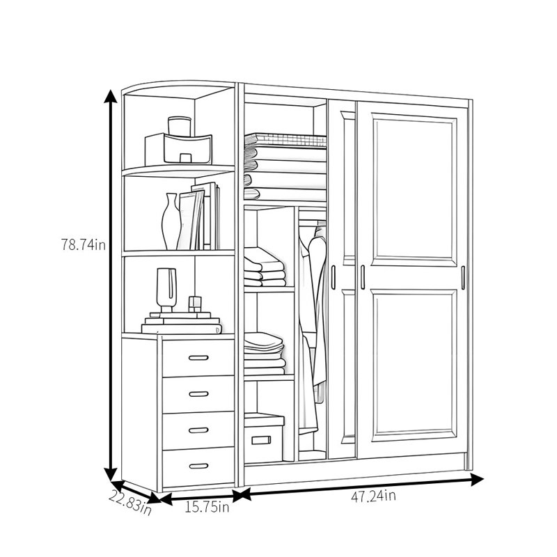 Simple And Practical Wardrobe, 78.74" H x 62.99" W x 22.83" D